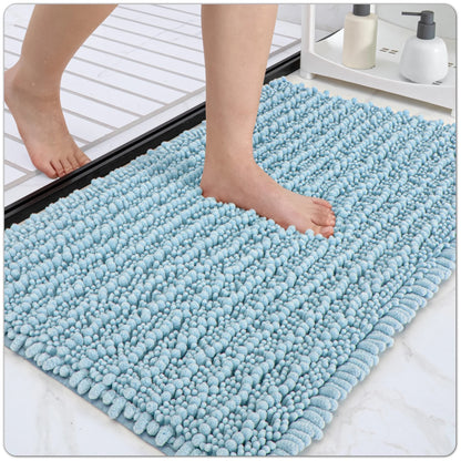 Alfombra de baño 50x80, chenilla gruesa, suave y absorbente, de secado rápido, antideslizante, lavable a máquina, para suelo de baño, azul claro, barata