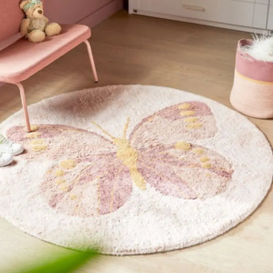 Tapete Fofo de Pelúcia com Design de Borboleta - Perfeito para Crianças, Quarto e Sala de Estar