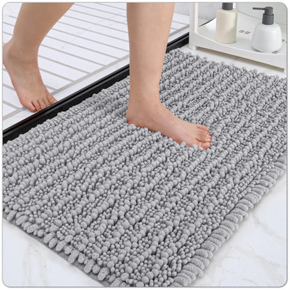 Alfombra de baño DEXI de chenilla suave, alfombra absorbente y antideslizante. Alfombra de Baño Lavable para Bañera, Entrada al Dormitorio, 50 x 80, Gris