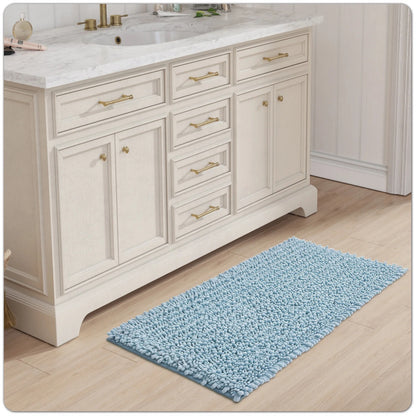 Alfombra de baño 50x80, chenilla gruesa, suave y absorbente, de secado rápido, antideslizante, lavable a máquina, para suelo de baño, azul claro, barata